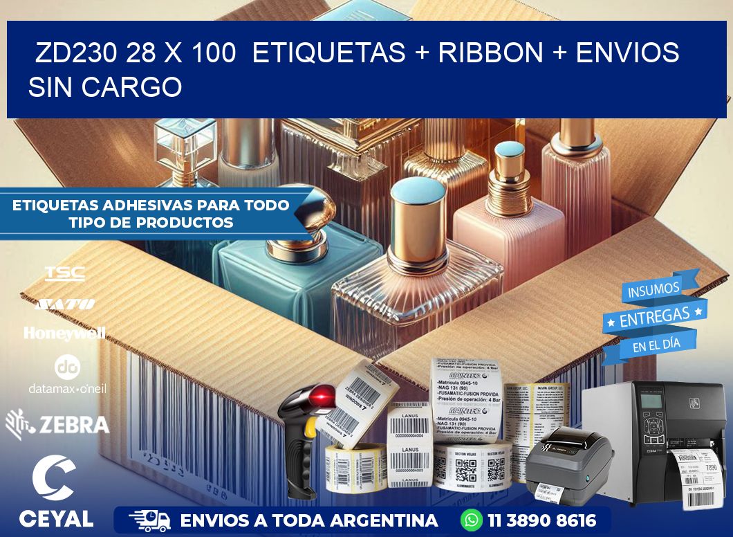 ZD230 28 x 100  etiquetas + ribbon + envios sin cargo