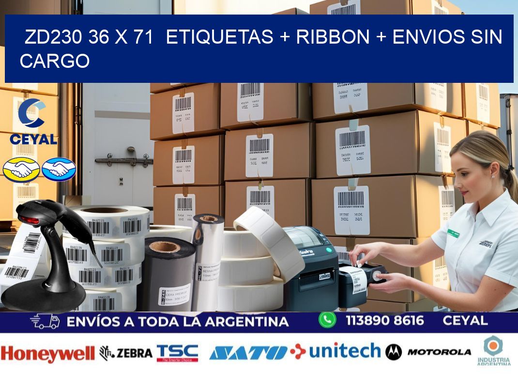 ZD230 36 x 71  etiquetas + ribbon + envios sin cargo
