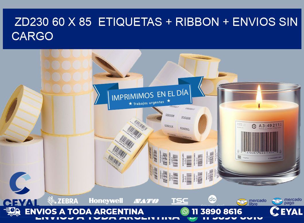ZD230 60 x 85  etiquetas + ribbon + envios sin cargo