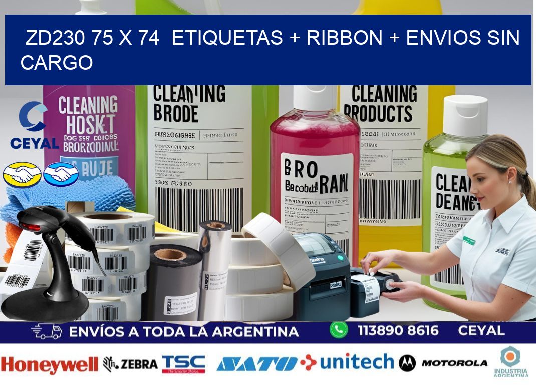 ZD230 75 x 74  etiquetas + ribbon + envios sin cargo