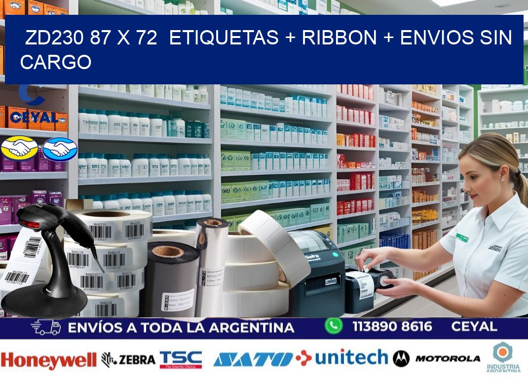 ZD230 87 x 72  etiquetas + ribbon + envios sin cargo