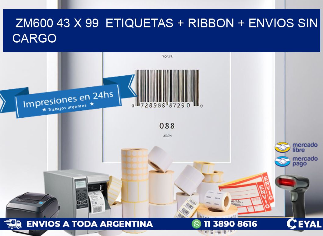ZM600 43 x 99  etiquetas + ribbon + envios sin cargo