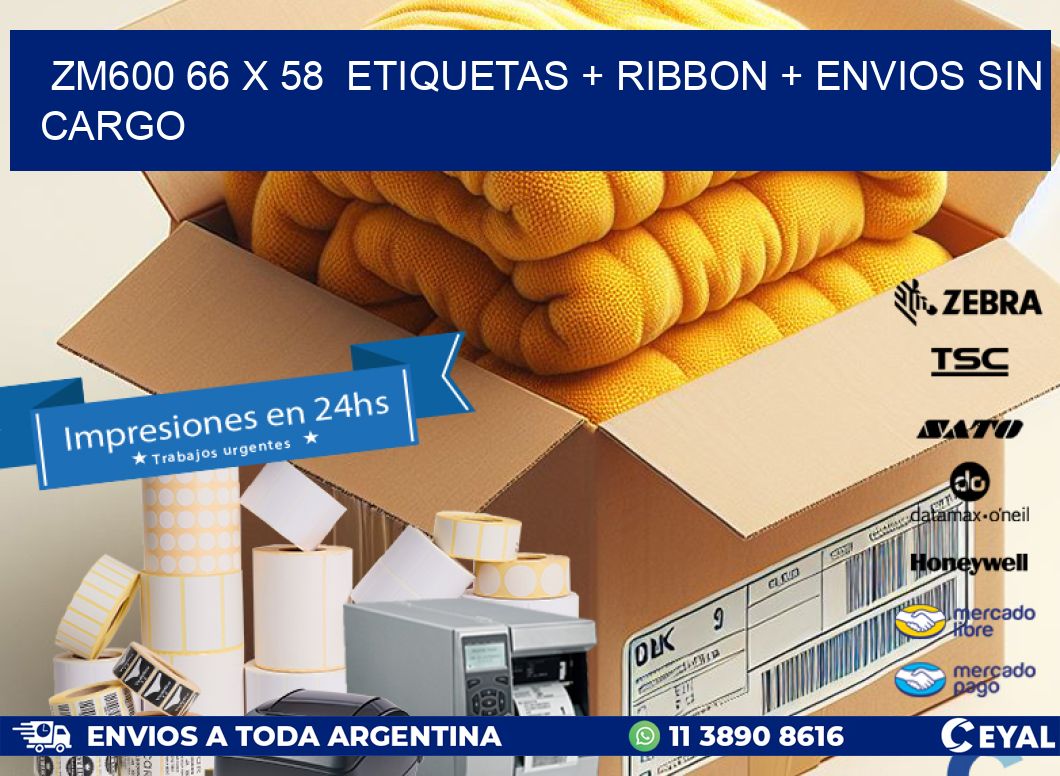 ZM600 66 x 58  etiquetas + ribbon + envios sin cargo