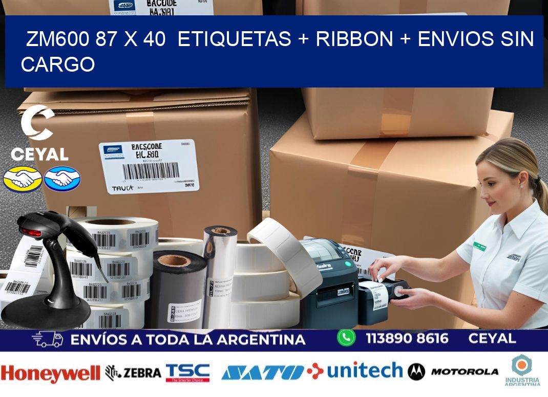 ZM600 87 x 40  etiquetas + ribbon + envios sin cargo