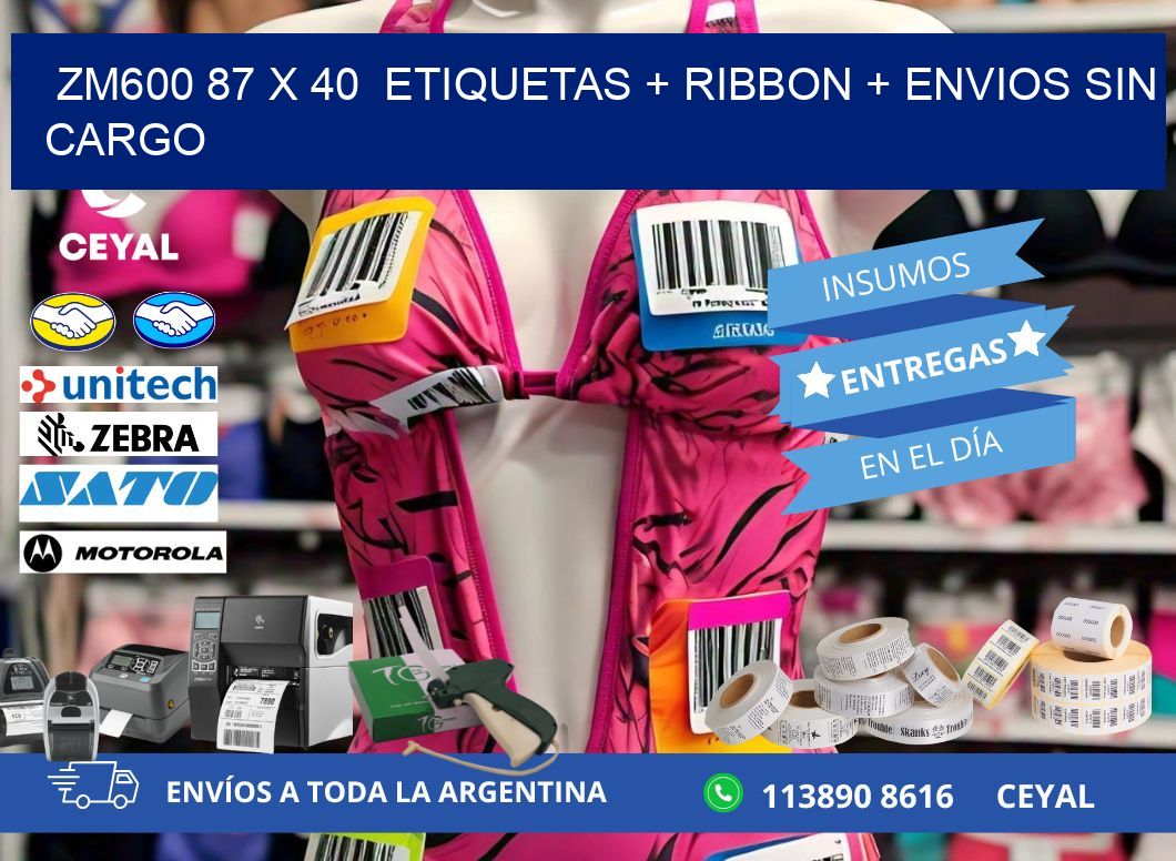 ZM600 87 x 40  etiquetas + ribbon + envios sin cargo