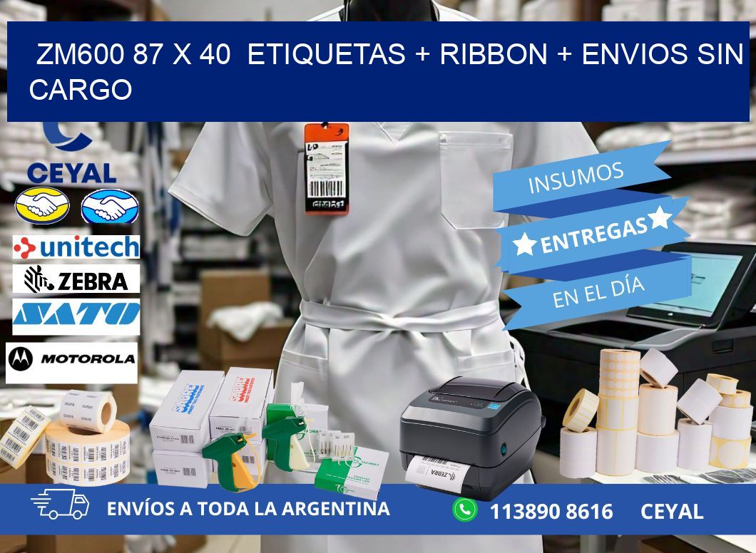 ZM600 87 x 40  etiquetas + ribbon + envios sin cargo