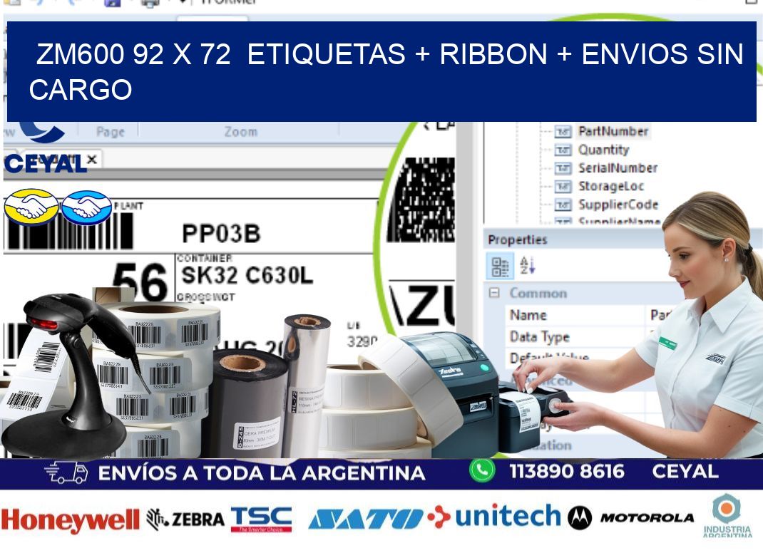 ZM600 92 x 72  etiquetas + ribbon + envios sin cargo