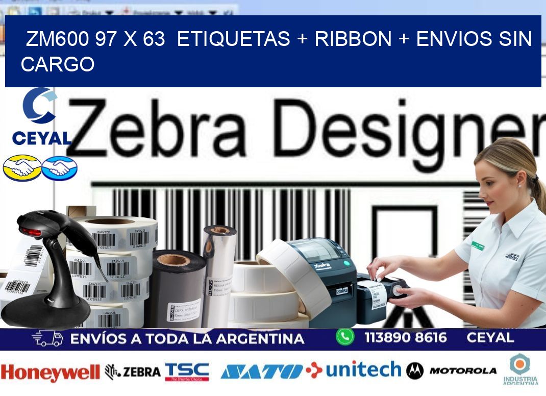ZM600 97 x 63  etiquetas + ribbon + envios sin cargo