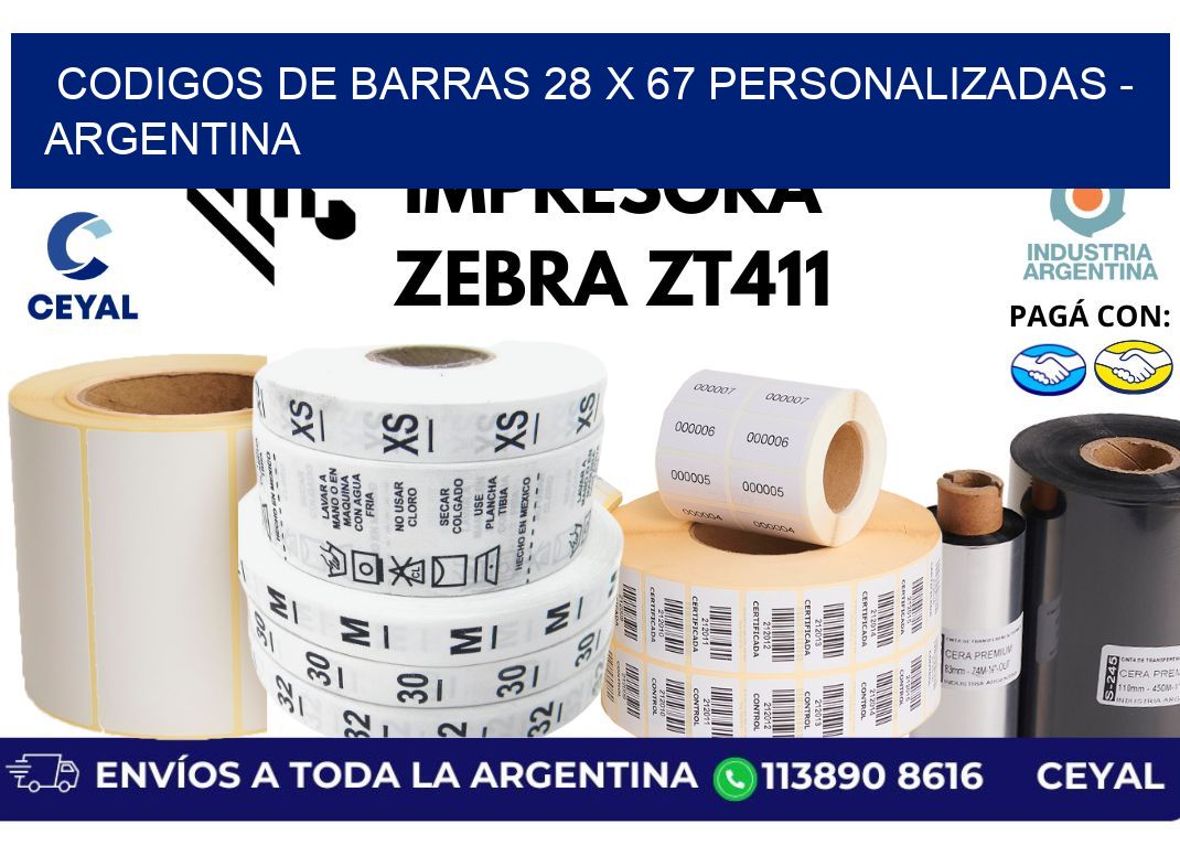codigos de barras 28 x 67 personalizadas - Argentina