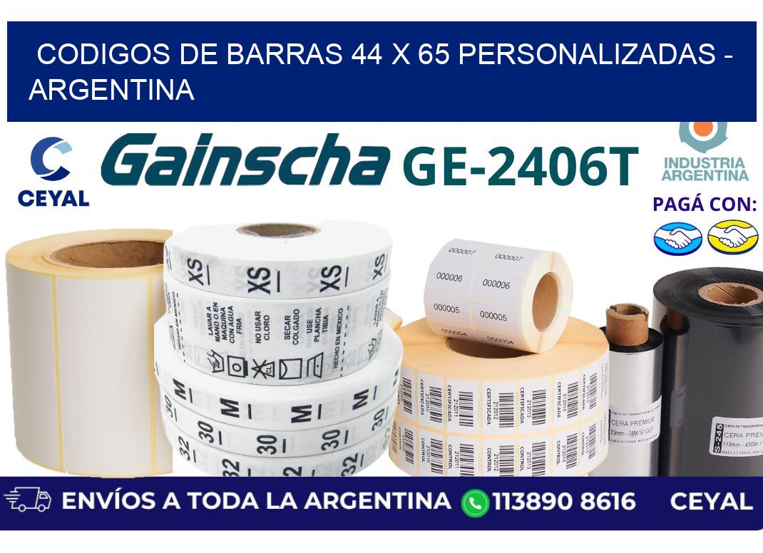 codigos de barras 44 x 65 personalizadas - Argentina