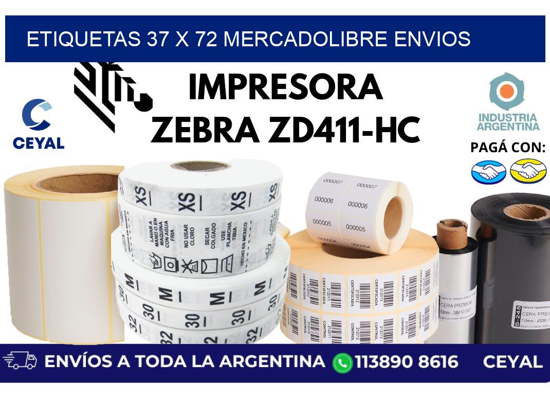 etiquetas 37 x 72 mercadolibre envios