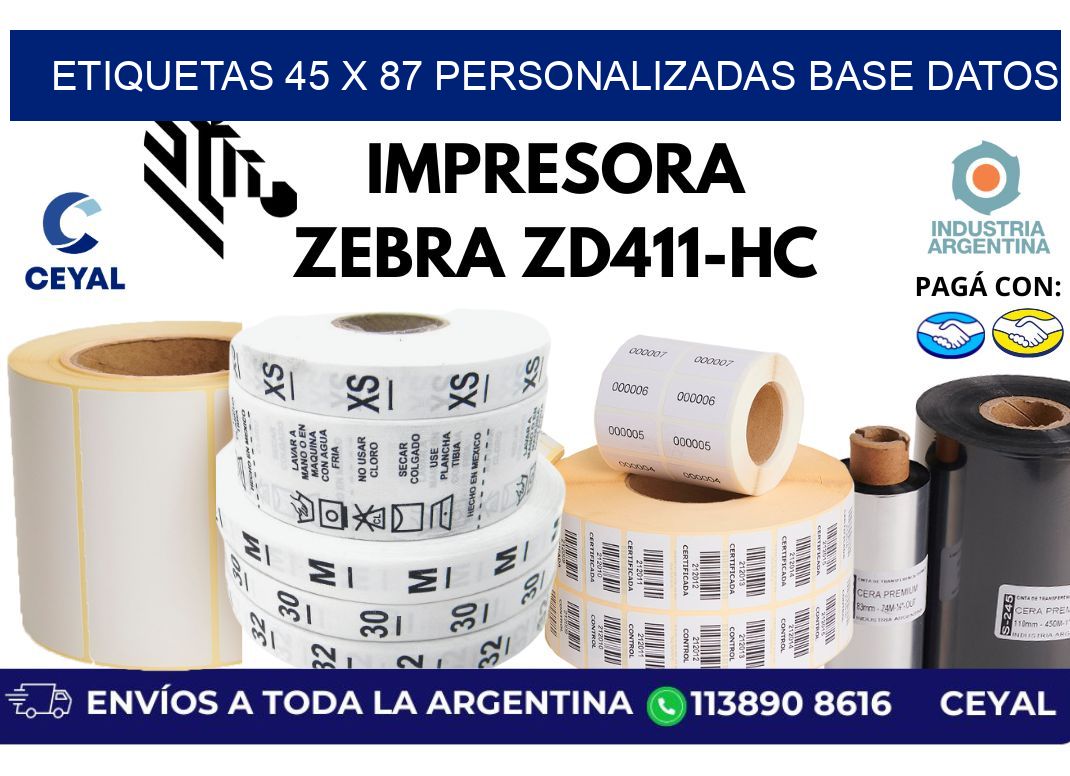 etiquetas 45 x 87 personalizadas base datos