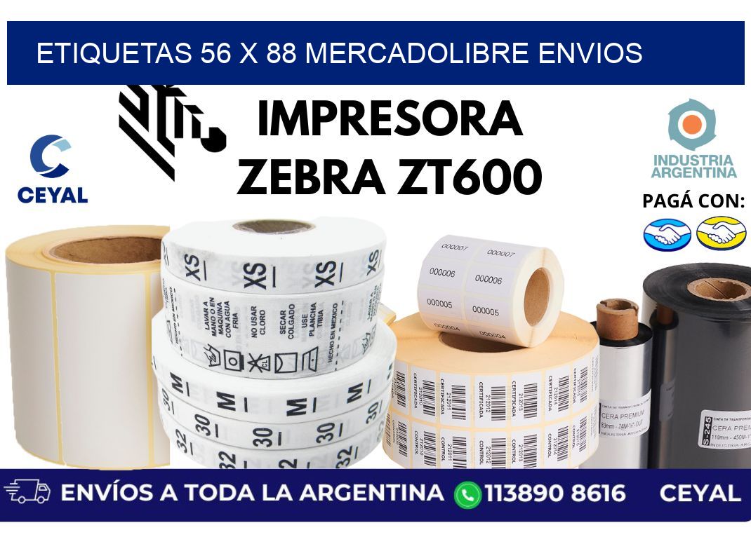 etiquetas 56 x 88 mercadolibre envios