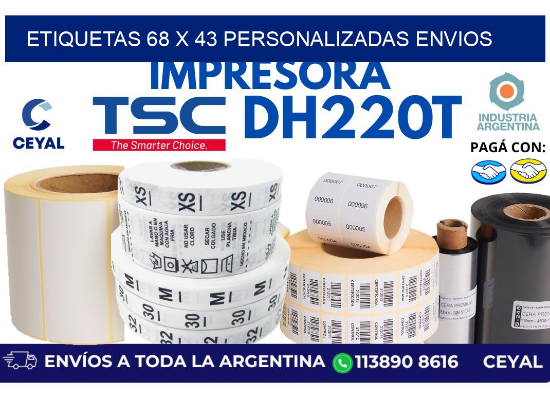 etiquetas 68 x 43 personalizadas envios