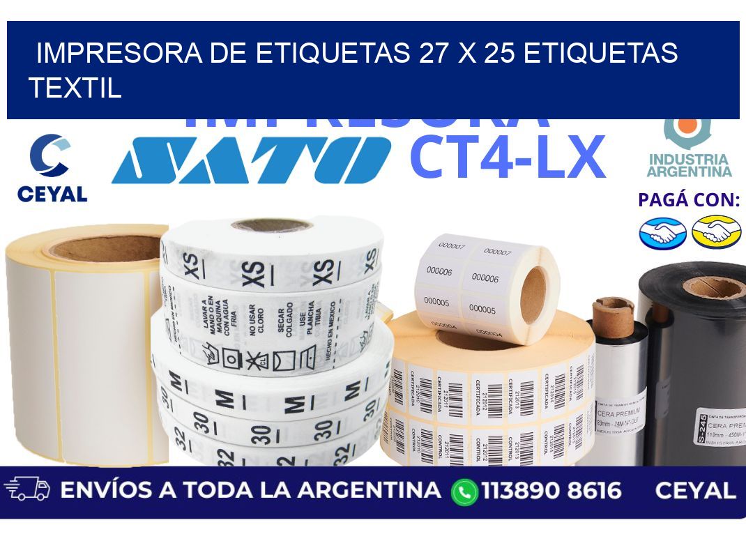 impresora de etiquetas 27 x 25 etiquetas textil