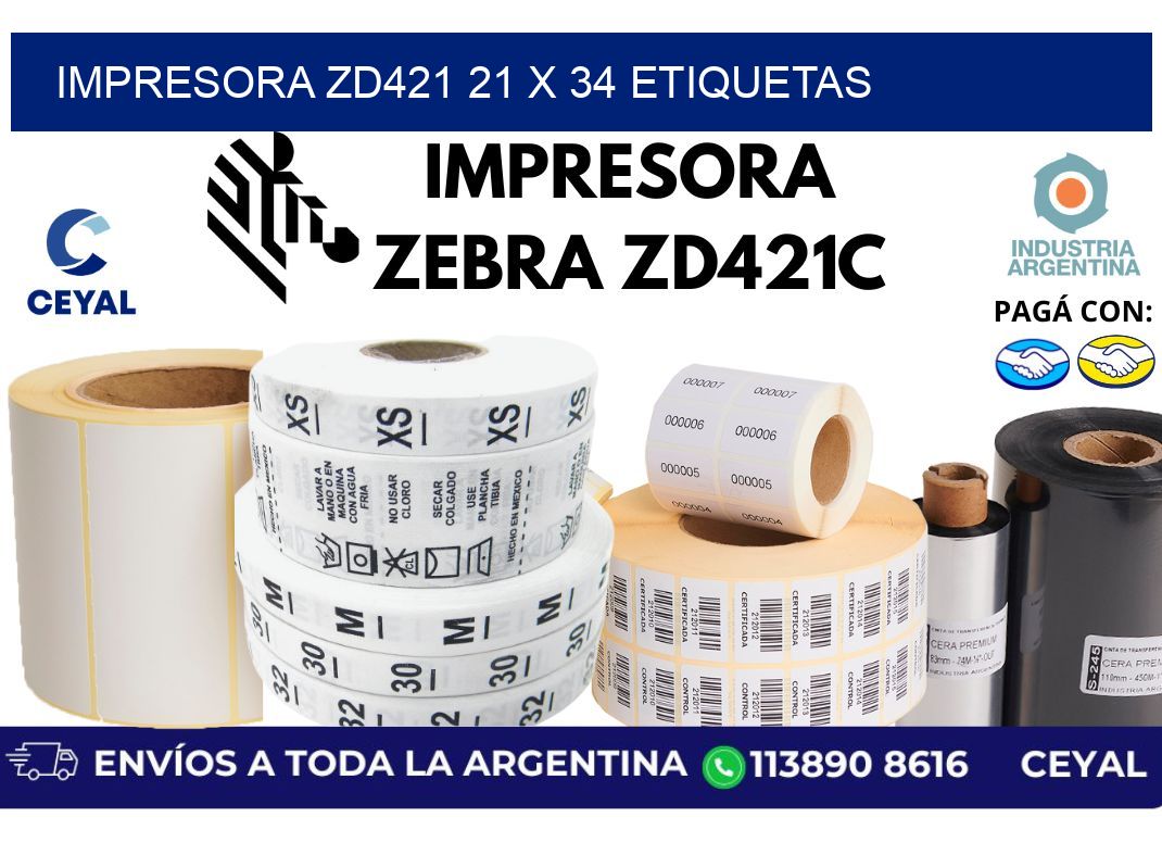 impresora zd421 21 x 34 etiquetas