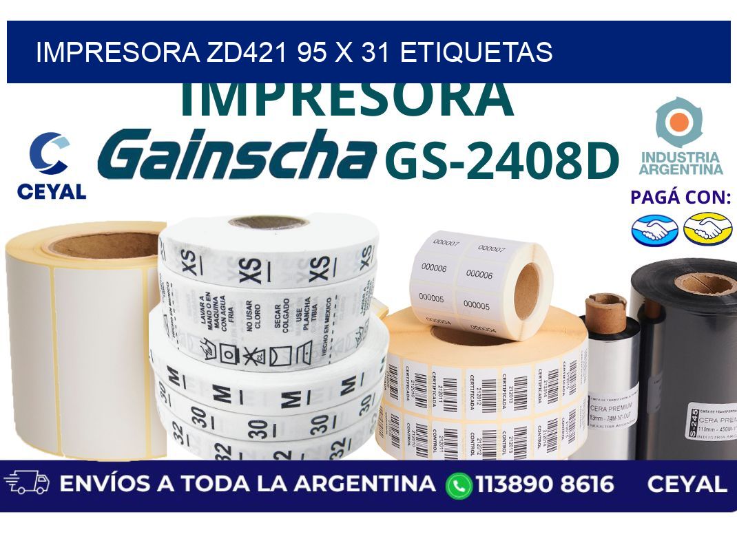 impresora zd421 95 x 31 etiquetas