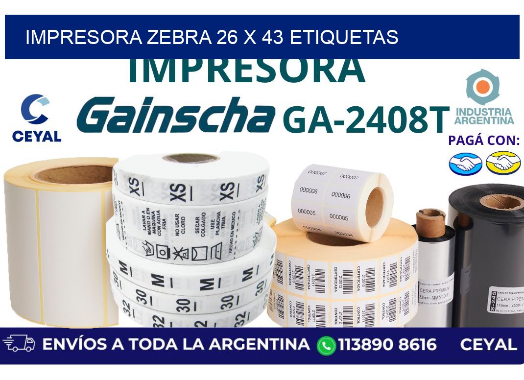 impresora zebra 26 x 43 etiquetas