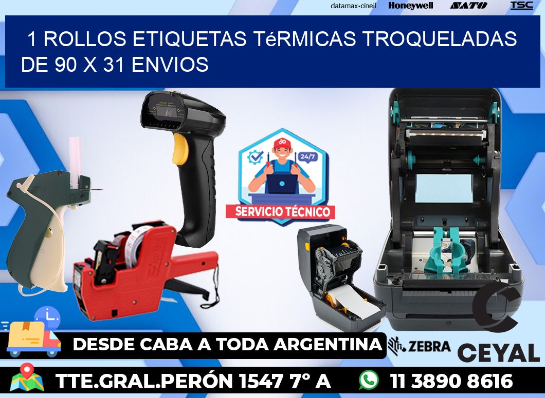 1 Rollos Etiquetas Térmicas Troqueladas De 90 x 31 ENVIOS