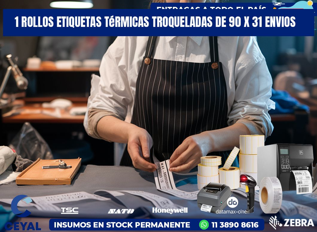 1 Rollos Etiquetas Térmicas Troqueladas De 90 x 31 ENVIOS