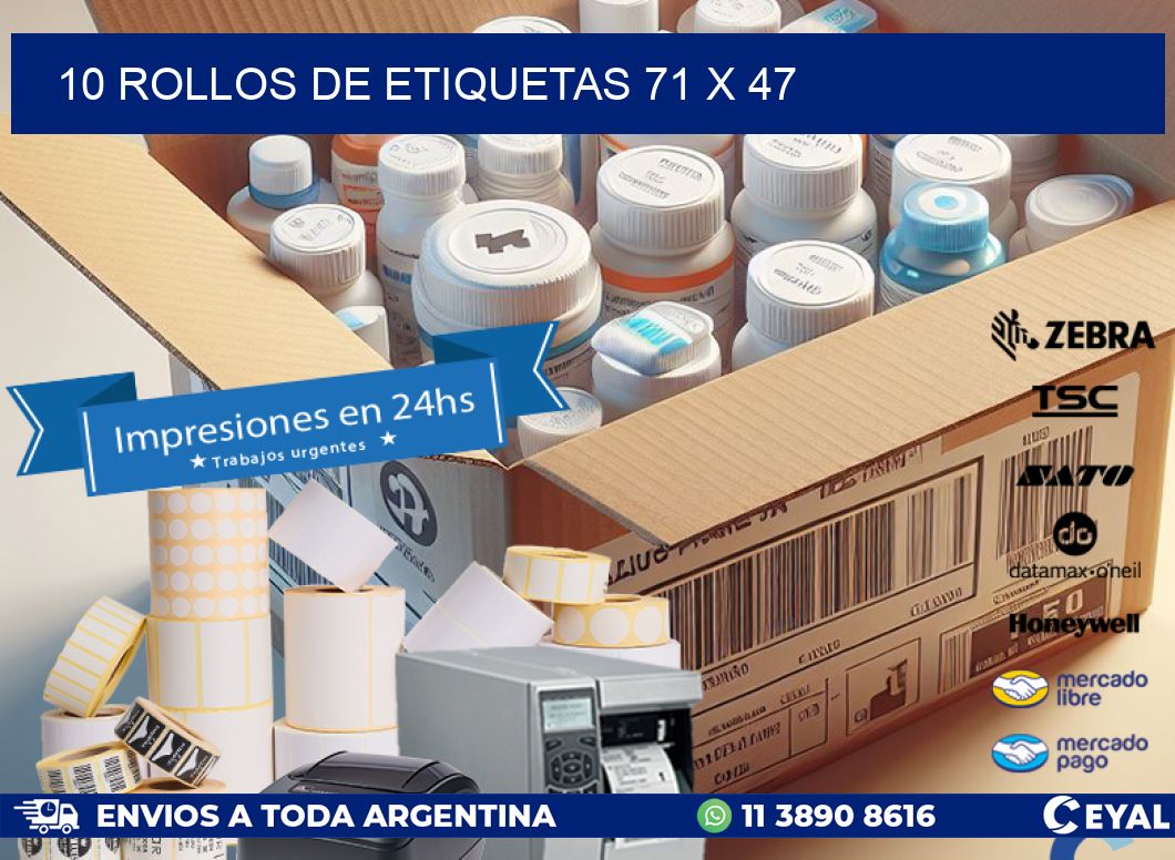 10 ROLLOS DE ETIQUETAS 71 x 47