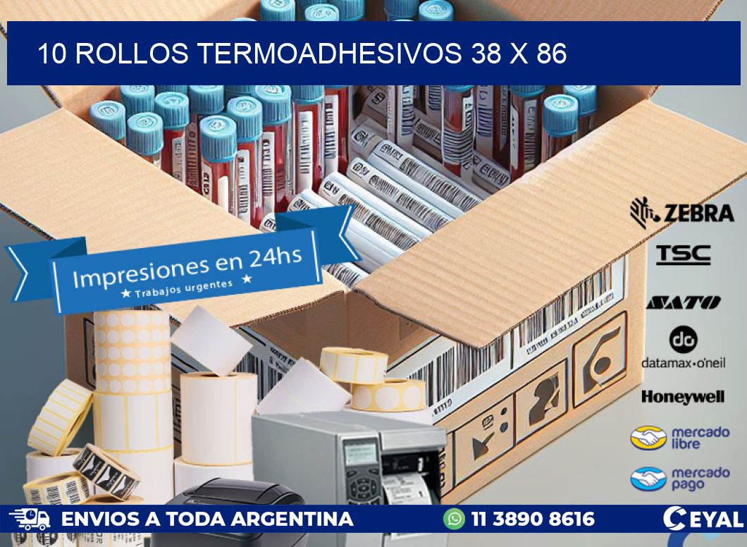10 ROLLOS TERMOADHESIVOS 38 x 86