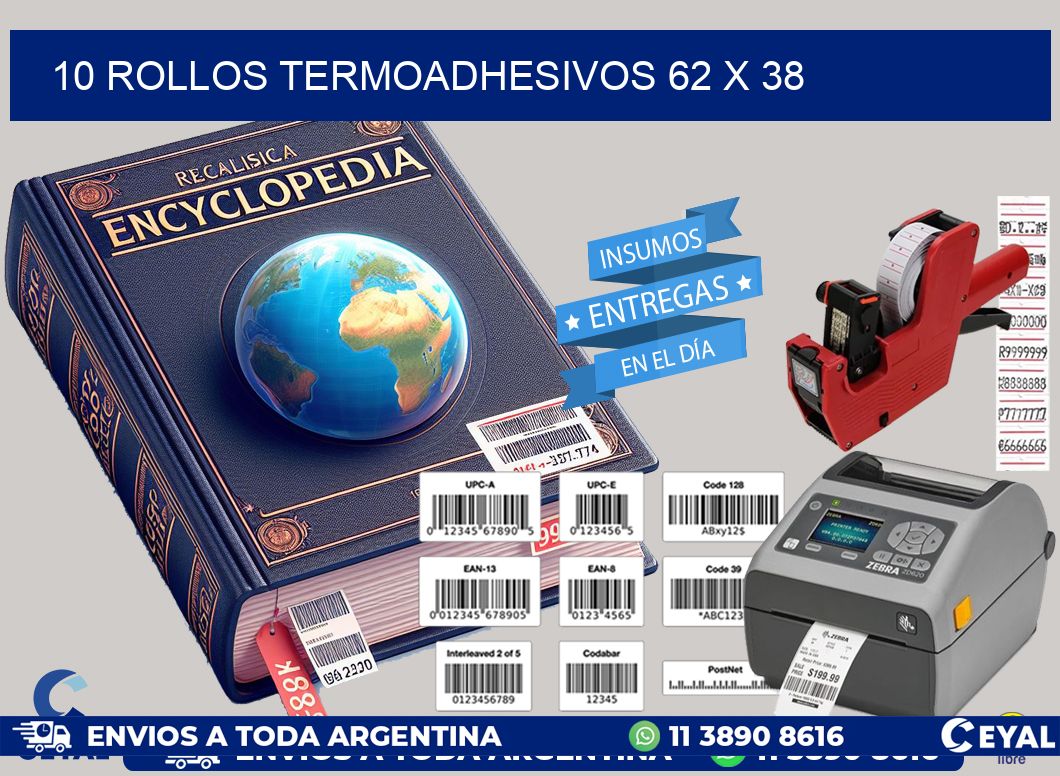 10 ROLLOS TERMOADHESIVOS 62 x 38