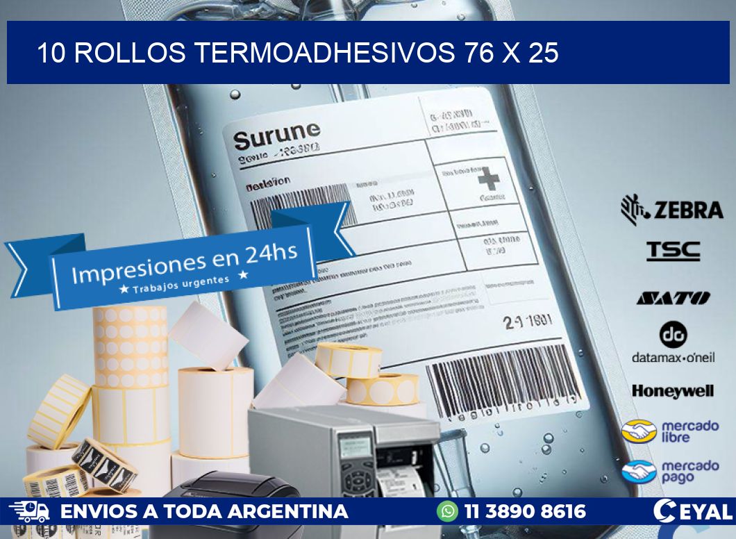 10 ROLLOS TERMOADHESIVOS 76 x 25