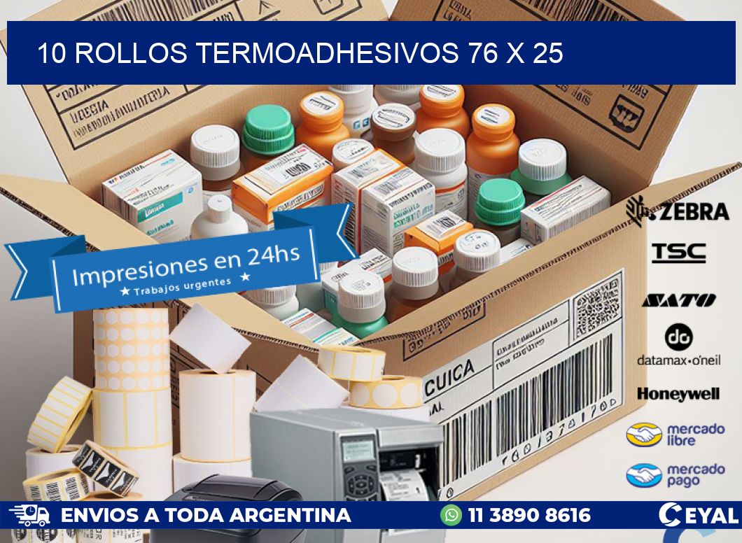 10 ROLLOS TERMOADHESIVOS 76 x 25