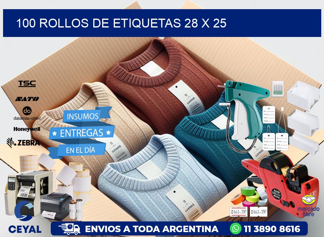 100 ROLLOS DE ETIQUETAS 28 x 25