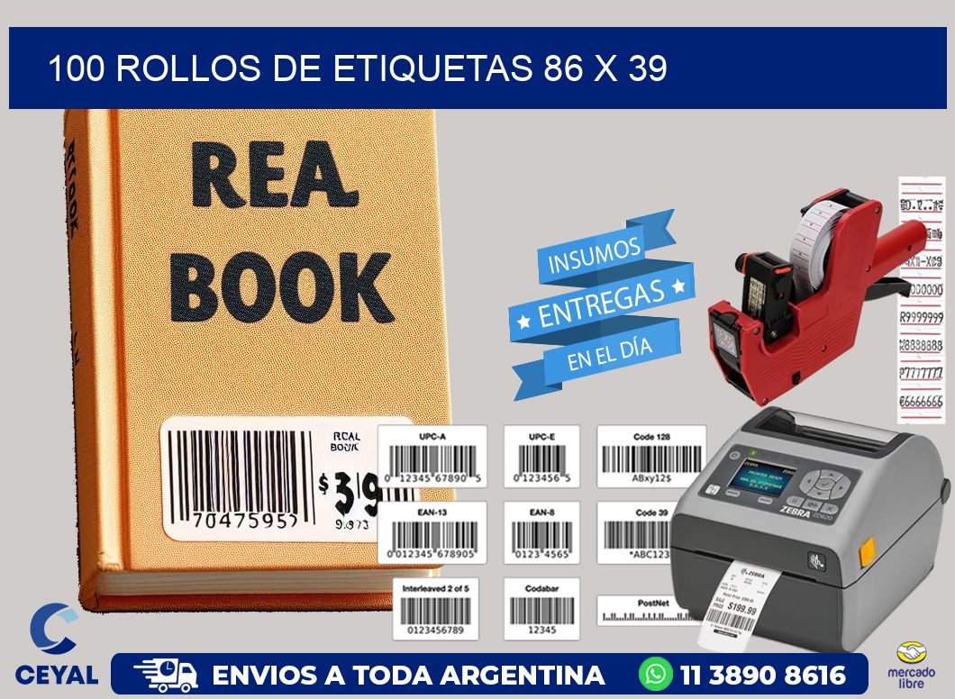 100 ROLLOS DE ETIQUETAS 86 x 39