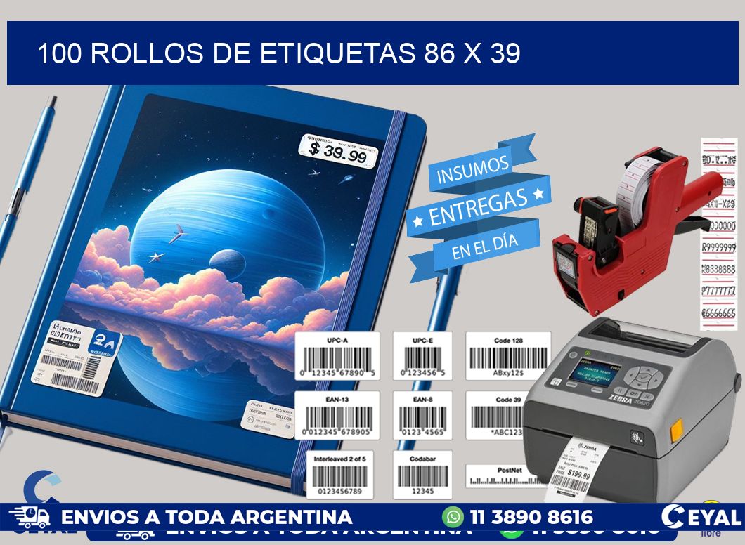 100 ROLLOS DE ETIQUETAS 86 x 39