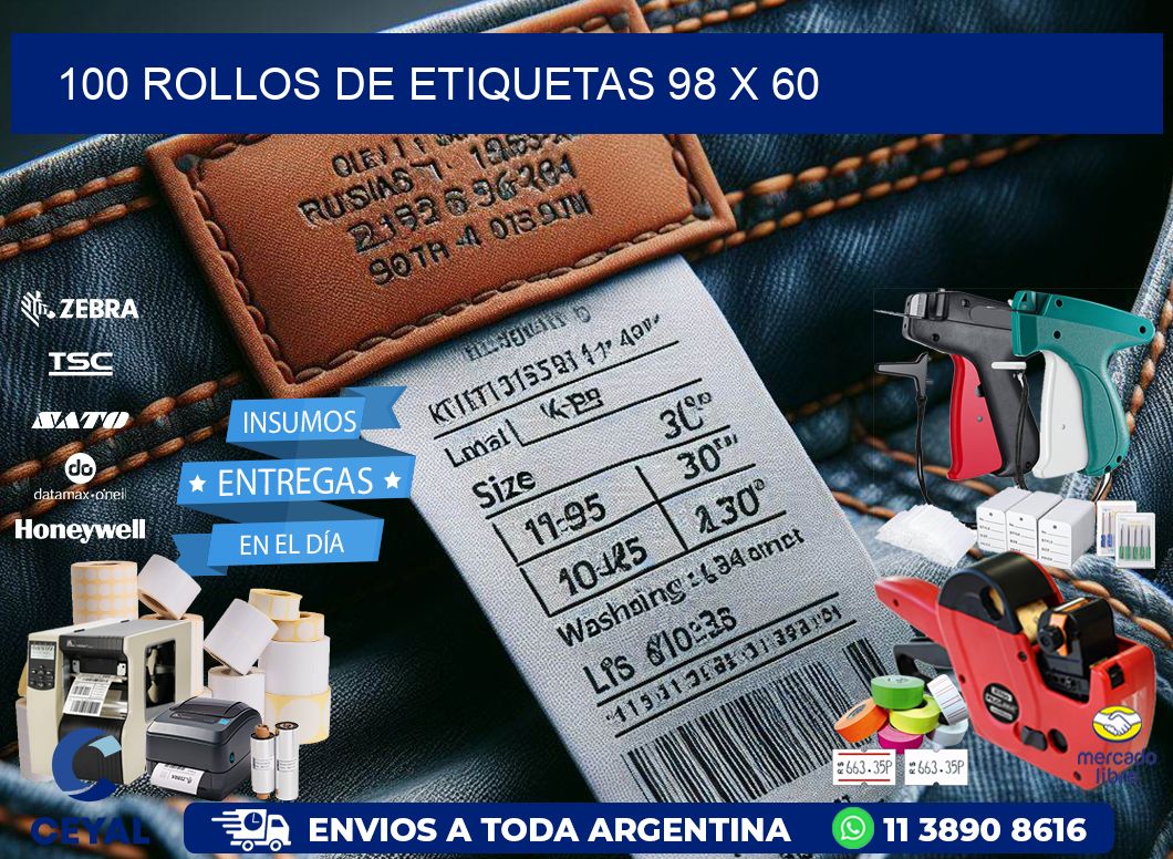 100 ROLLOS DE ETIQUETAS 98 x 60