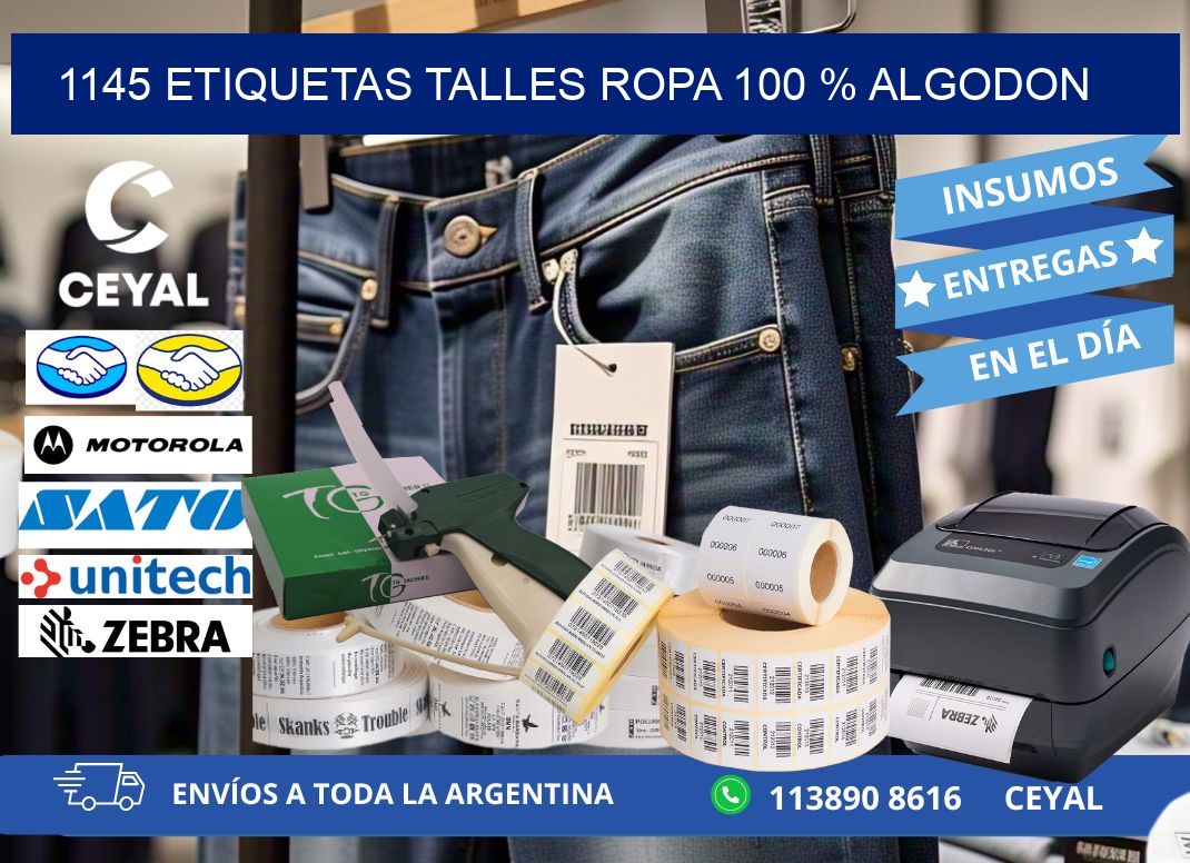 1145 ETIQUETAS TALLES ROPA 100 % ALGODON