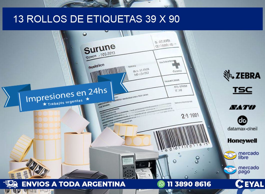 13 ROLLOS DE ETIQUETAS 39 x 90