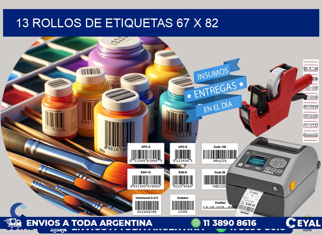 13 ROLLOS DE ETIQUETAS 67 x 82