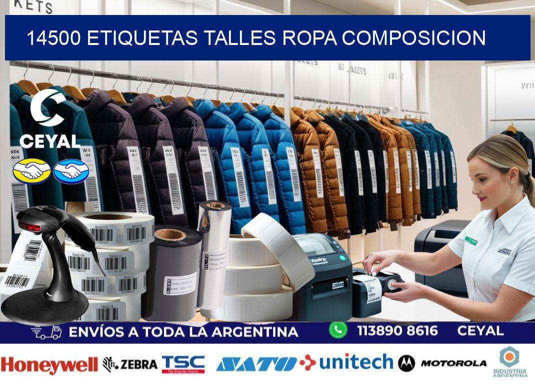 14500 ETIQUETAS TALLES ROPA COMPOSICION