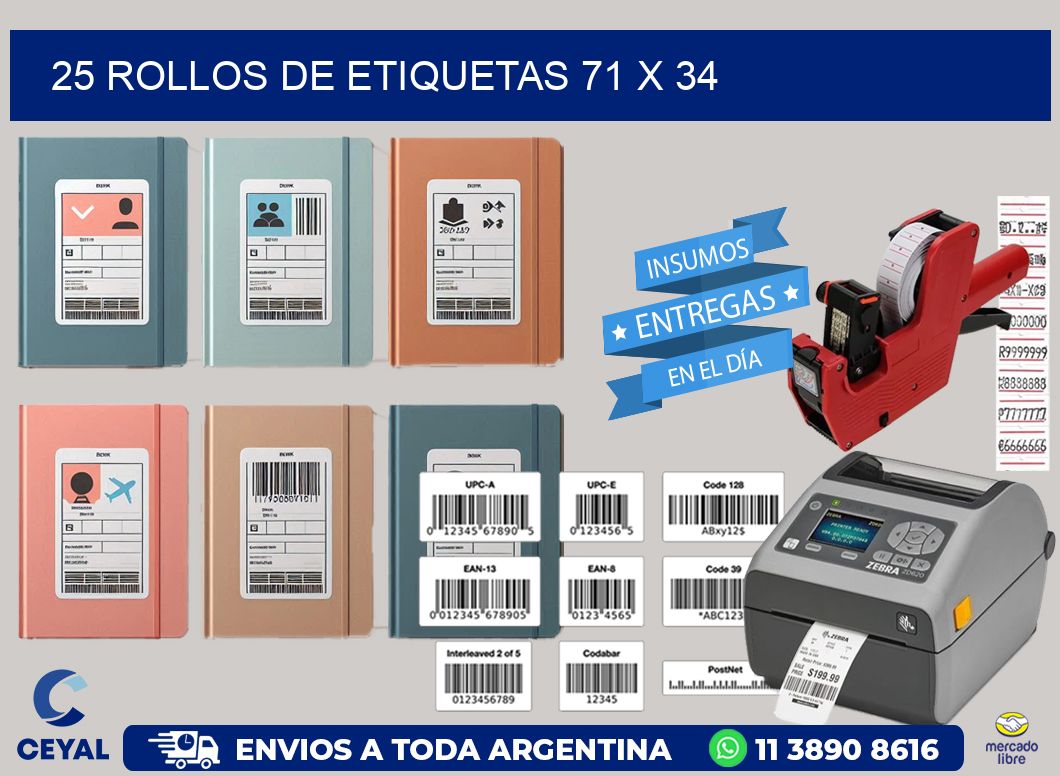25 ROLLOS DE ETIQUETAS 71 x 34