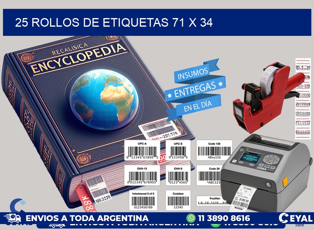 25 ROLLOS DE ETIQUETAS 71 x 34