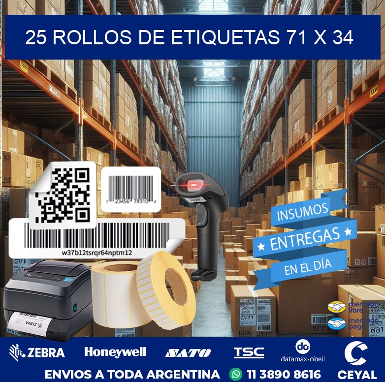 25 ROLLOS DE ETIQUETAS 71 x 34