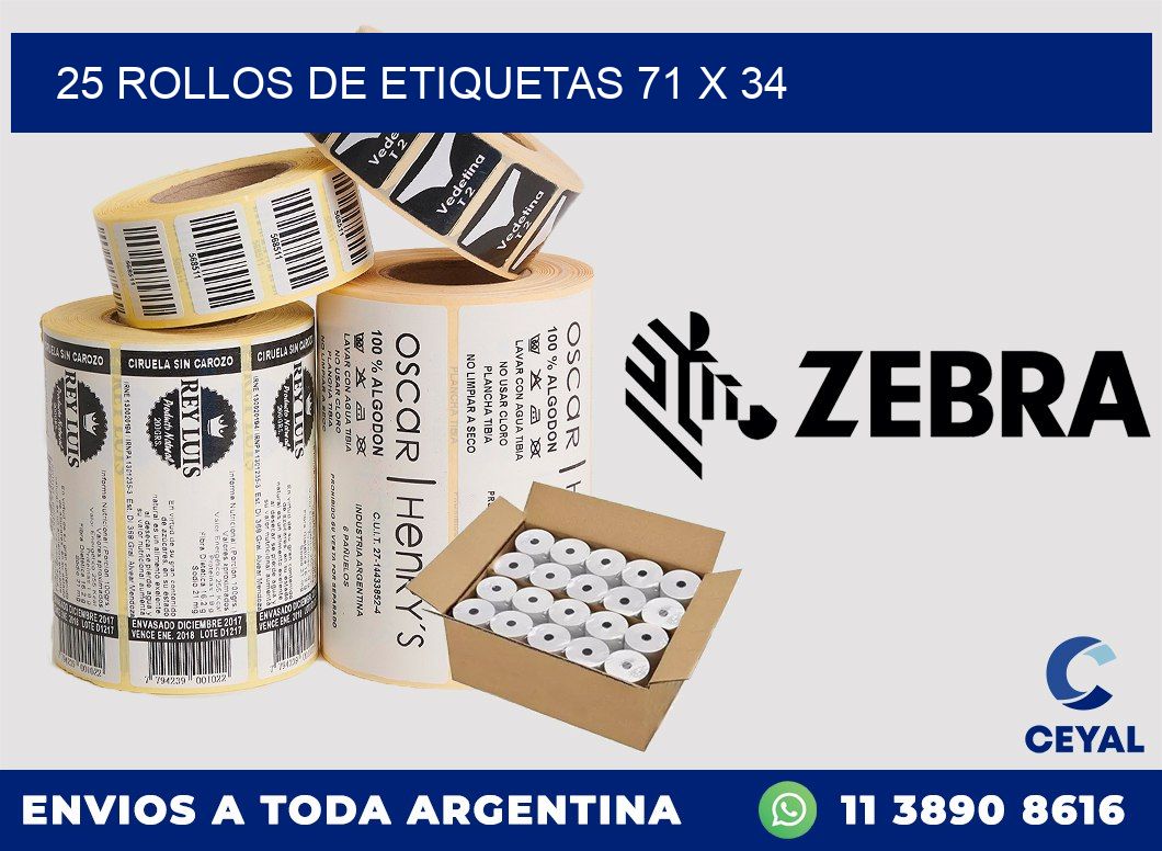 25 ROLLOS DE ETIQUETAS 71 x 34