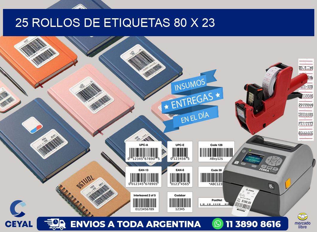 25 ROLLOS DE ETIQUETAS 80 x 23