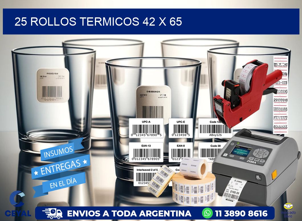25 ROLLOS TERMICOS 42 x 65