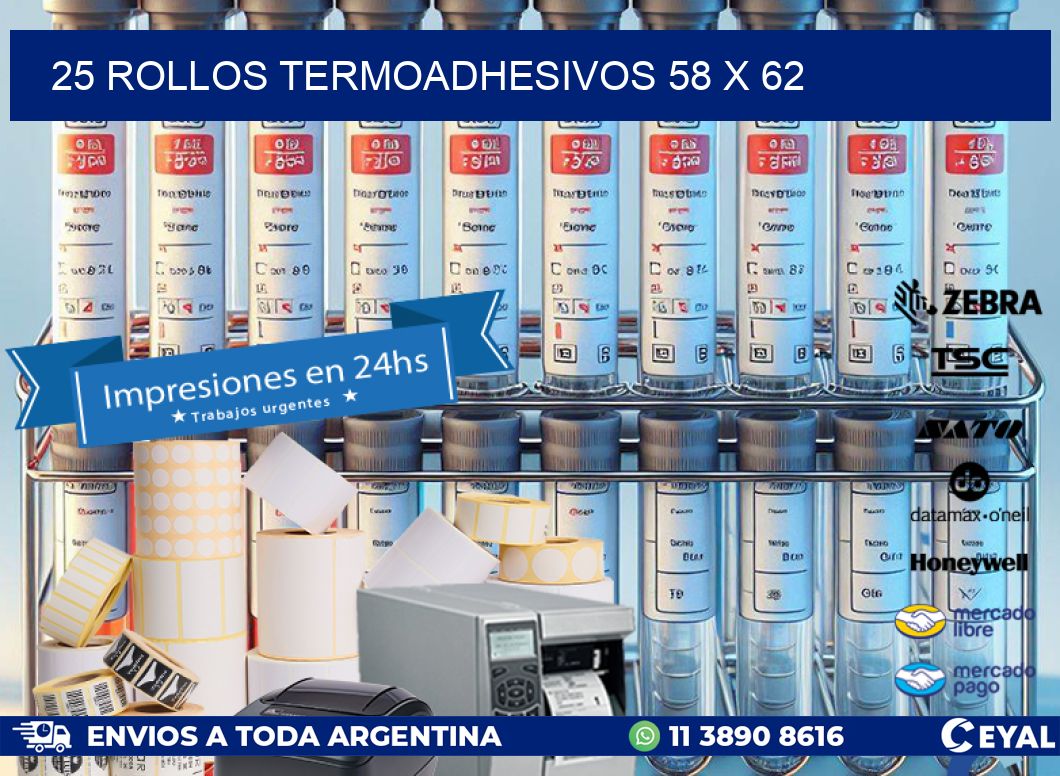 25 ROLLOS TERMOADHESIVOS 58 x 62