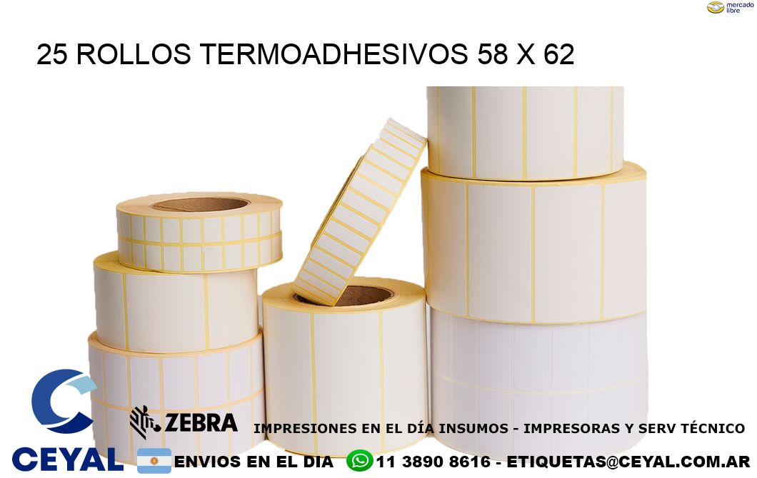 25 ROLLOS TERMOADHESIVOS 58 x 62