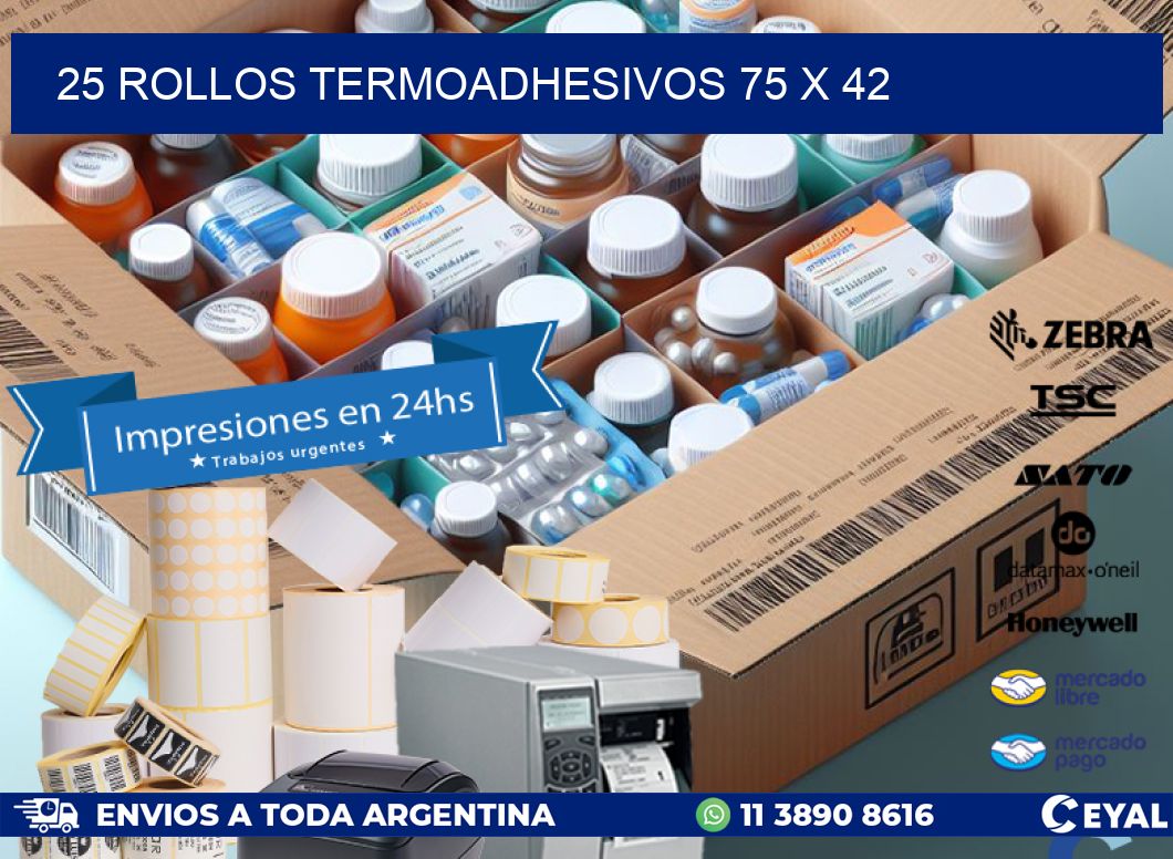 25 ROLLOS TERMOADHESIVOS 75 x 42