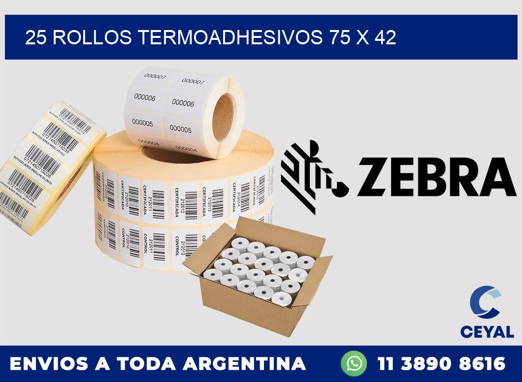 25 ROLLOS TERMOADHESIVOS 75 x 42