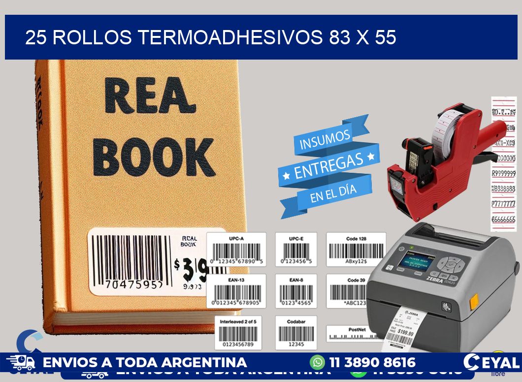 25 ROLLOS TERMOADHESIVOS 83 x 55