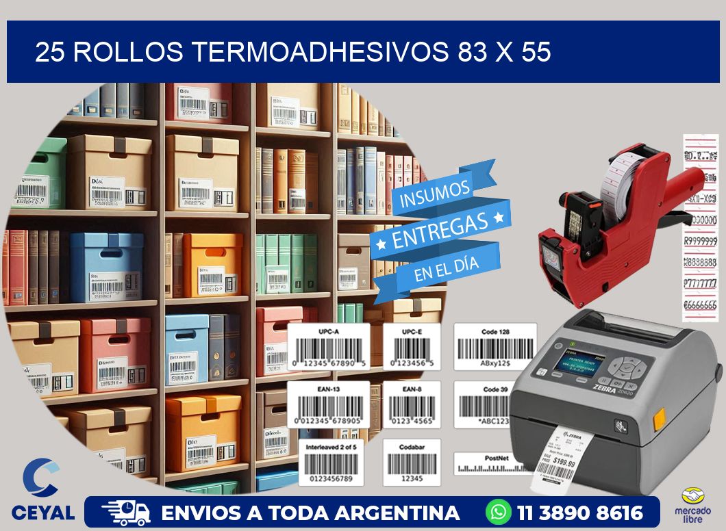 25 ROLLOS TERMOADHESIVOS 83 x 55