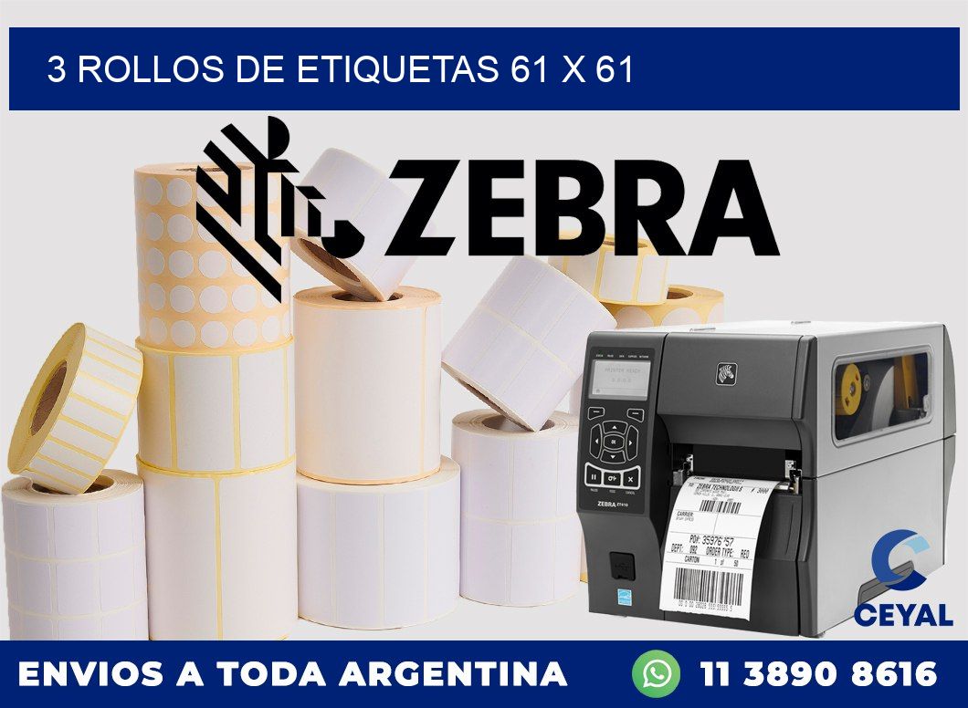3 ROLLOS DE ETIQUETAS 61 x 61